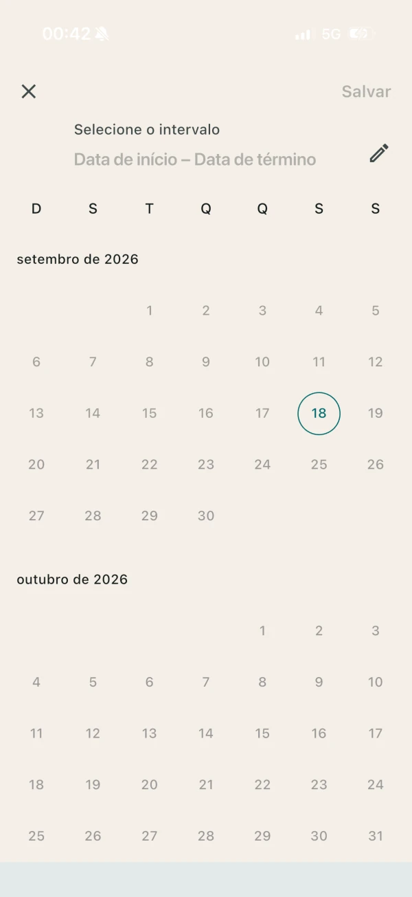Calendário do LiveSpot para escolher um intervalo de datas personalizado